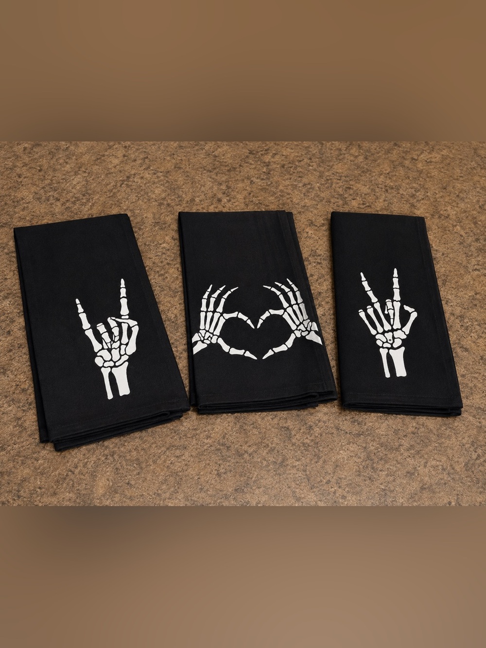 💀 Gothic Skeleton Hand Kitchen Towels Set of 3 | Halloween Rock Goth Decor